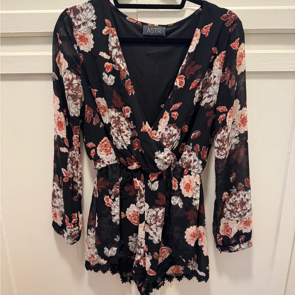 Astr Floral Black and Red Jumpsuit